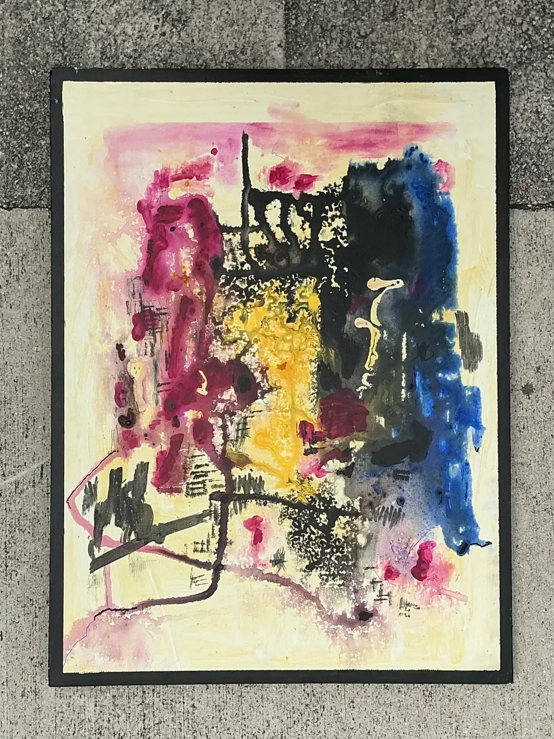 Vintage Original Abstract Oil Painting on Canvas - Canvas, 24W x 18H — additional photo 1