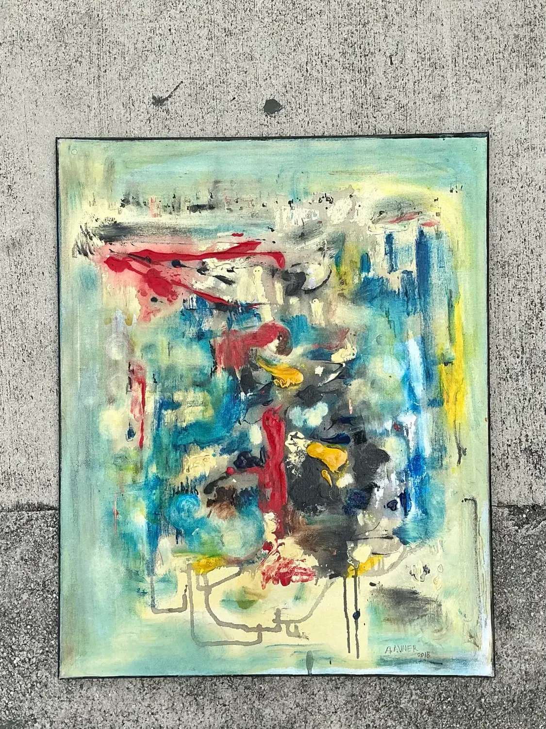 Vintage Original Abstract Oil Painting on Canvas - Canvas, 24W x 30H — additional photo 2