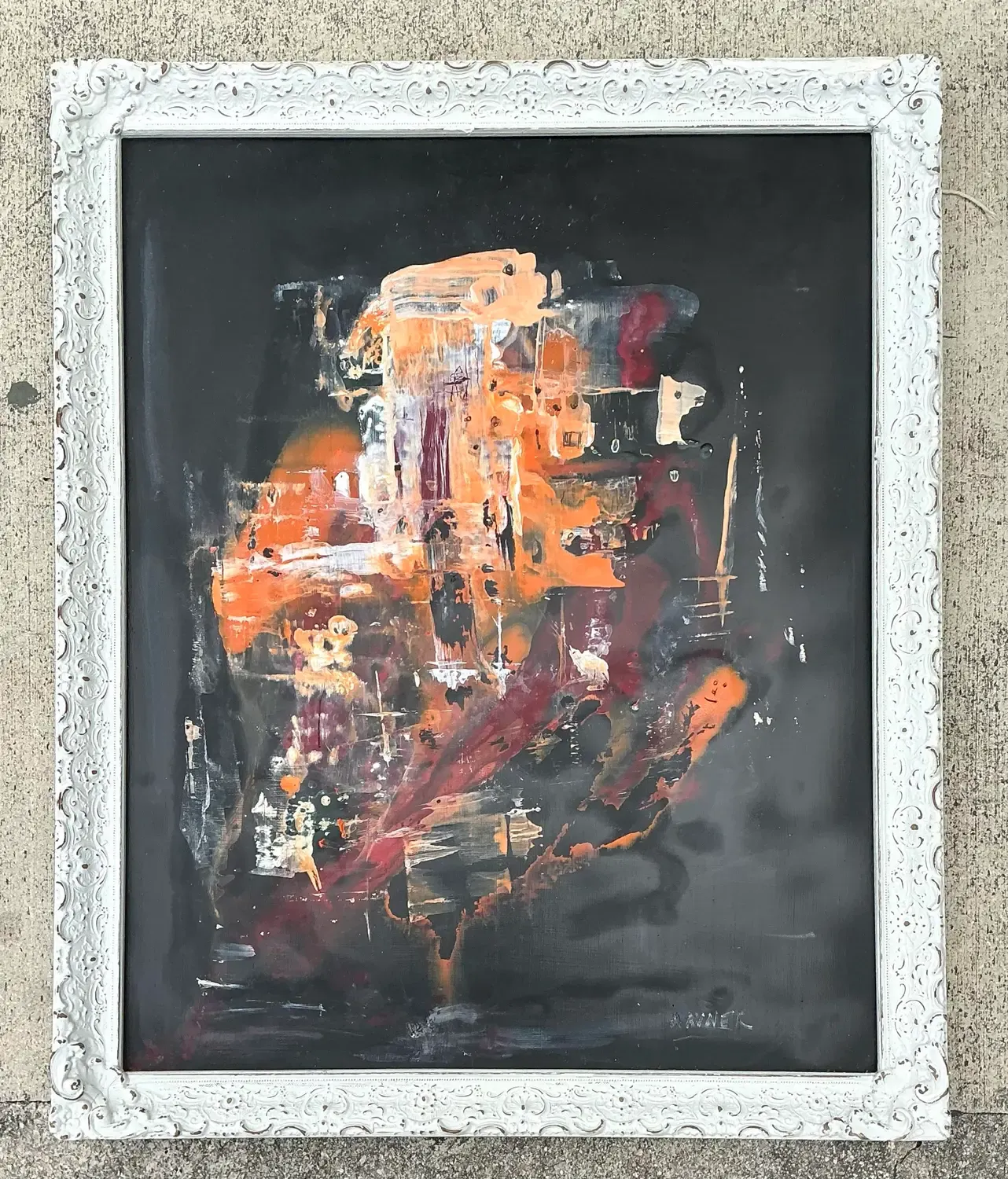 Vintage Original Abstract Oil Painting on Canvas - Canvas, 27.5W x 33.5H — additional photo 3
