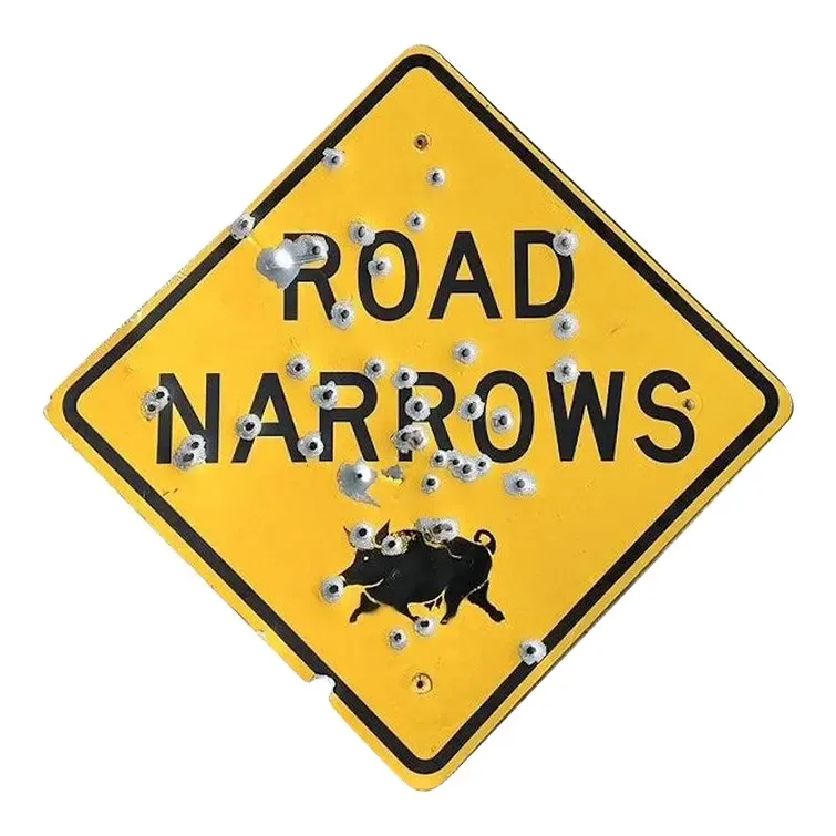 Vintage Original Bullet Road Narrows Sign — additional photo 1
