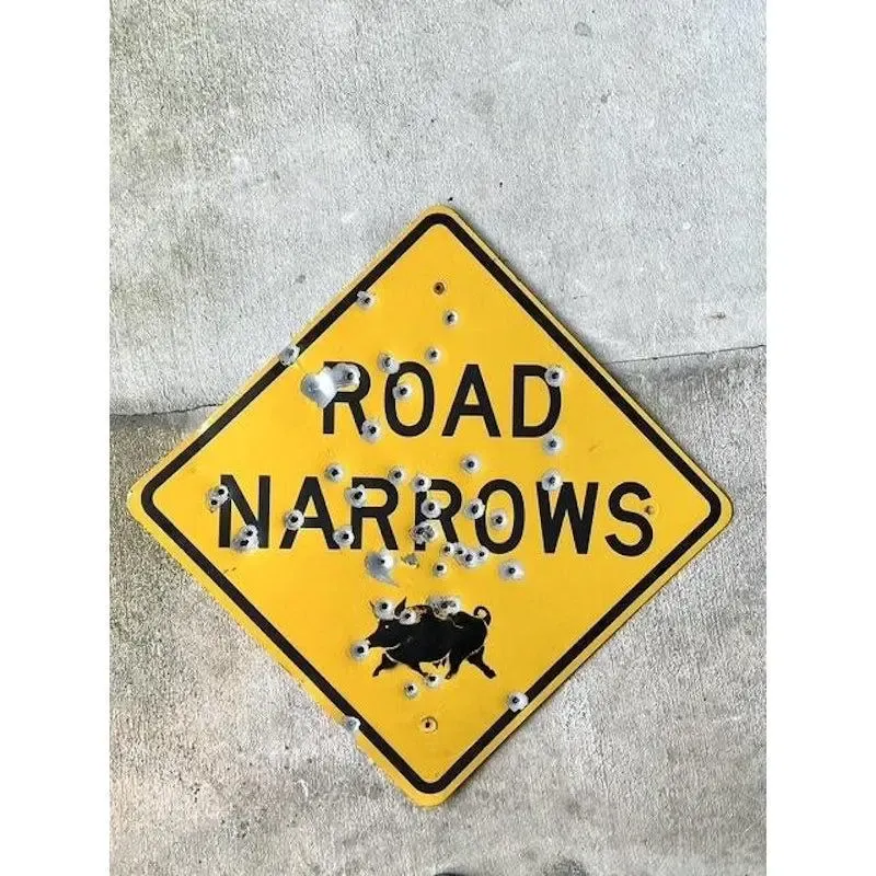 Vintage Original Bullet Road Narrows Sign — additional photo 2