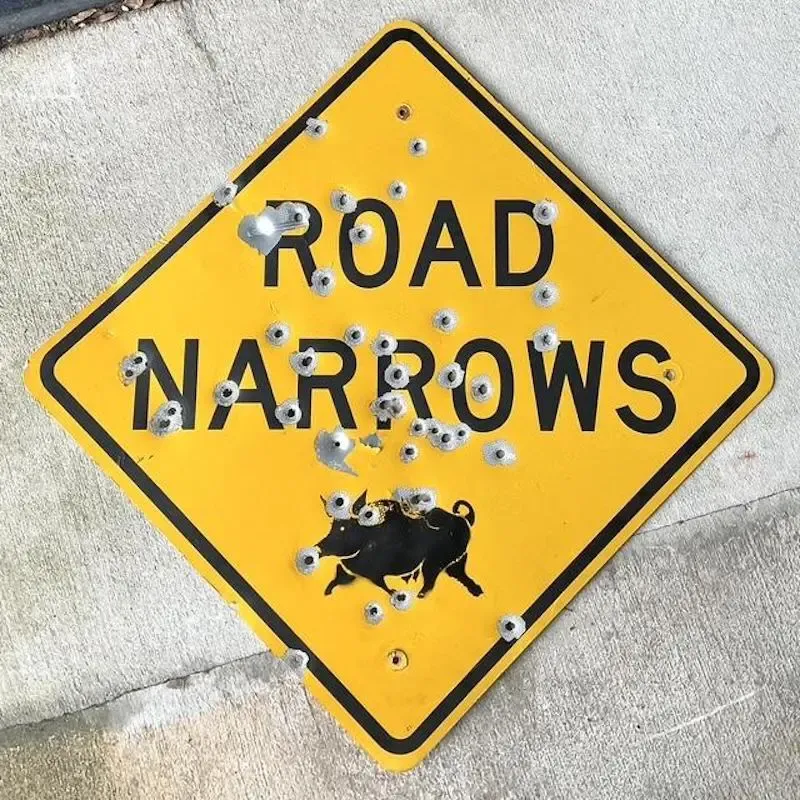 Vintage Original Bullet Road Narrows Sign — additional photo 3