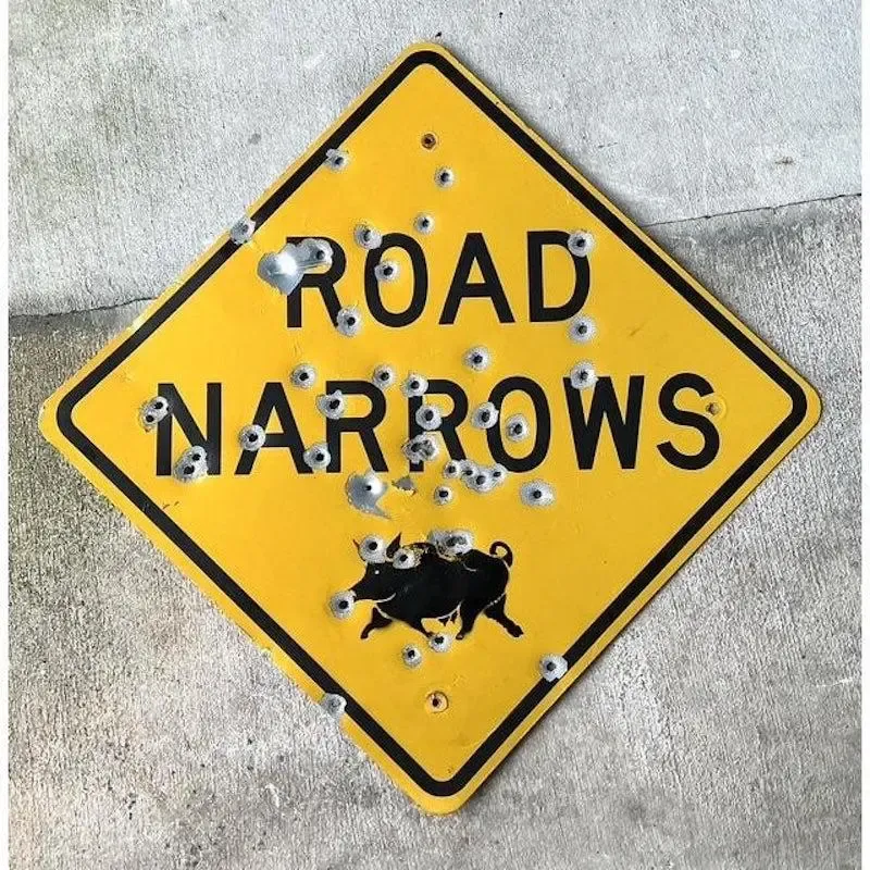Vintage Original Bullet Road Narrows Sign — additional photo 7