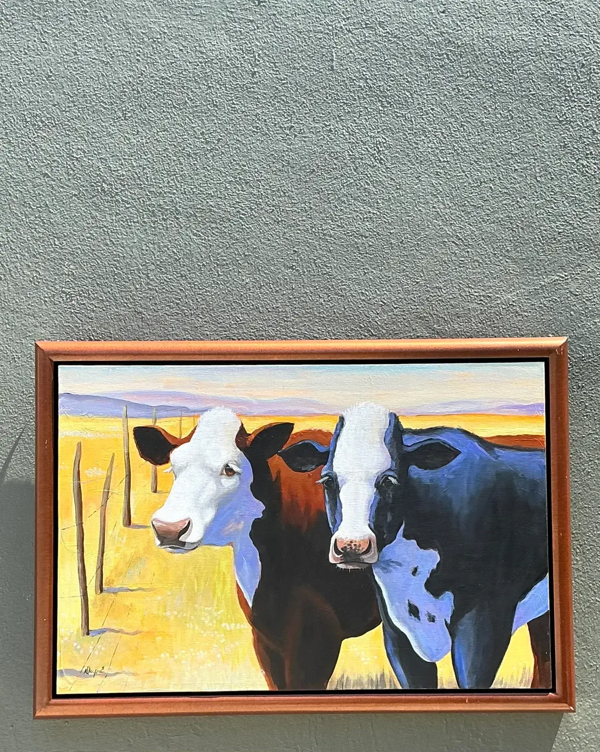 Vintage Original Cow Painting on Canvas