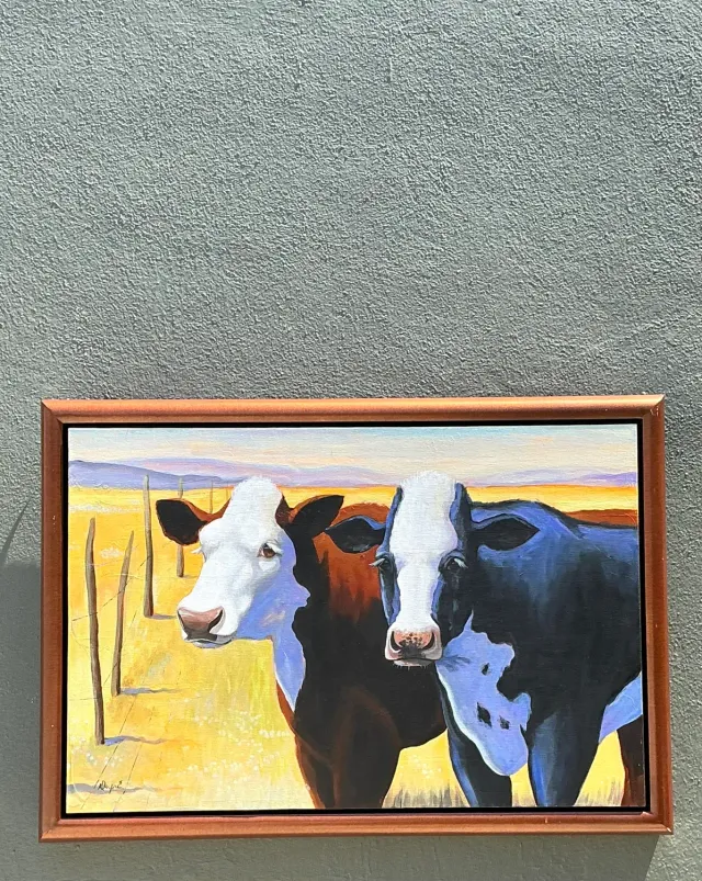 Vintage Original Cow Painting on Canvas — additional photo 1