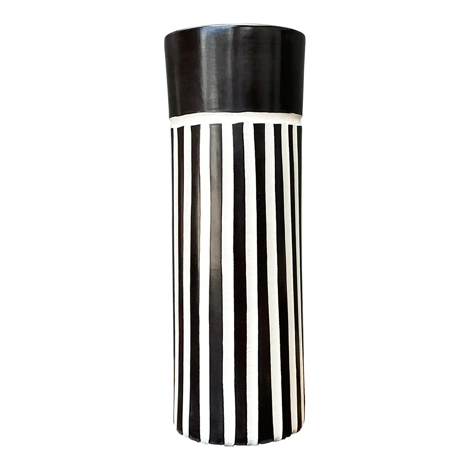 Vintage Original Graphic Black and White Glazed Ceramic Vase — additional photo 1