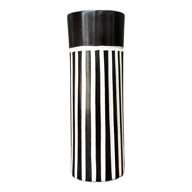 Vintage Original Graphic Black and White Glazed Ceramic Vase — additional photo 1