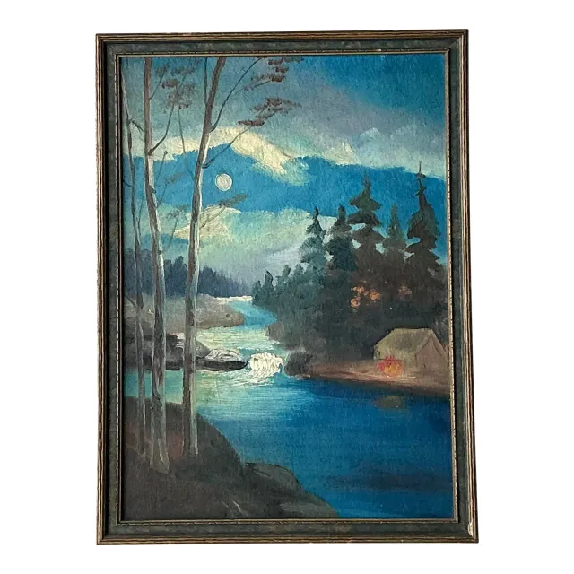 Vintage Original Landscape Watercolor on Board — additional photo 1