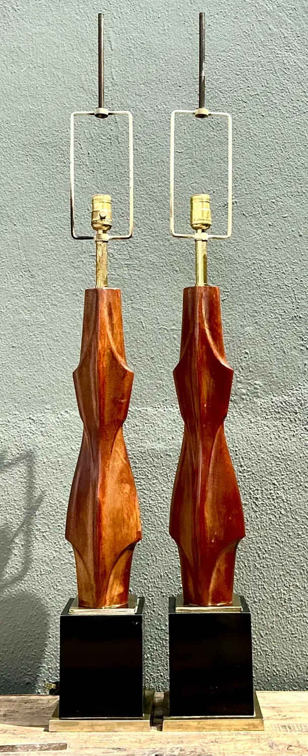 Vintage Original Laurel Lamp Company Wood Sculptural Lamps - A Pair — additional photo 1