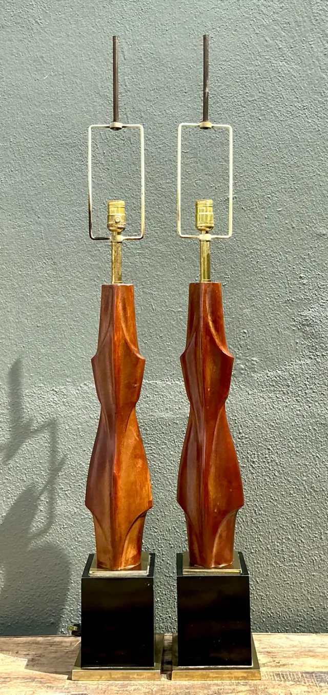 Vintage Original Laurel Lamp Company Wood Sculptural Lamps - A Pair — additional photo 2