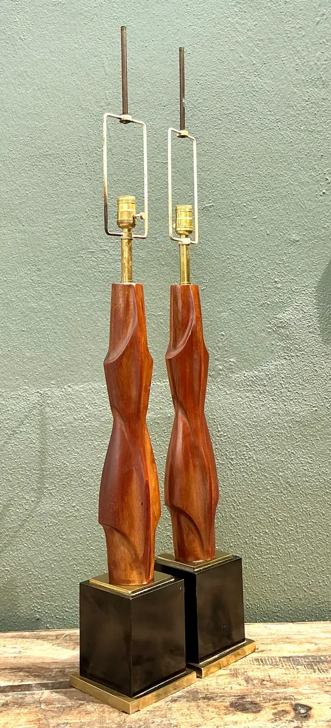 Vintage Original Laurel Lamp Company Wood Sculptural Lamps - A Pair — additional photo 3