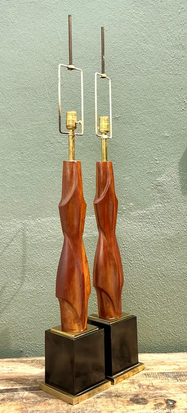 Vintage Original Laurel Lamp Company Wood Sculptural Lamps - A Pair — additional photo 3