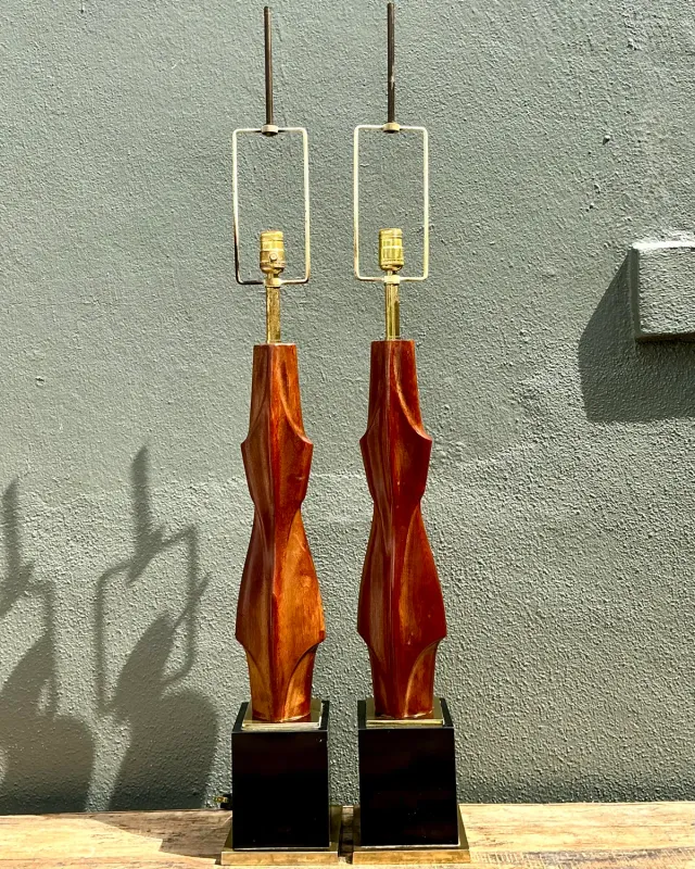 Vintage Original Laurel Lamp Company Wood Sculptural Lamps - A Pair — additional photo 4