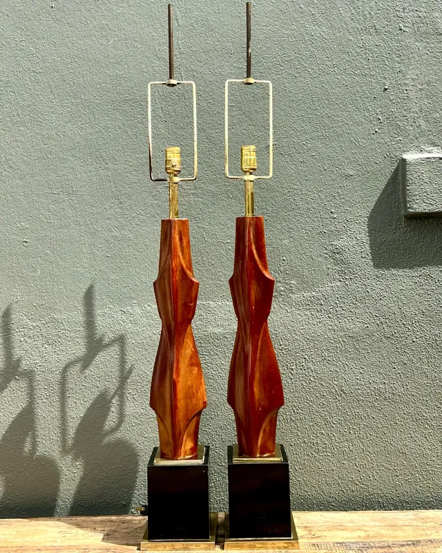 Vintage Original Laurel Lamp Company Wood Sculptural Lamps - A Pair — additional photo 5