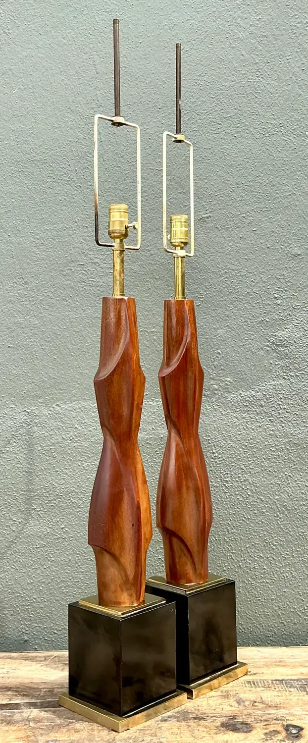 Vintage Original Laurel Lamp Company Wood Sculptural Lamps - A Pair — additional photo 7