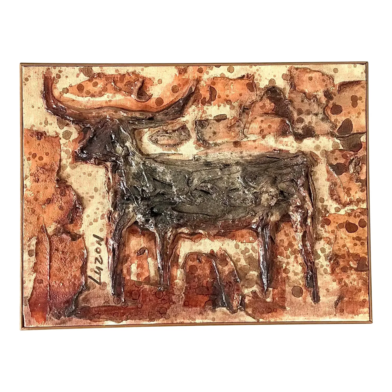 Vintage Original Mixed Media Bull on Canvas — additional photo 1