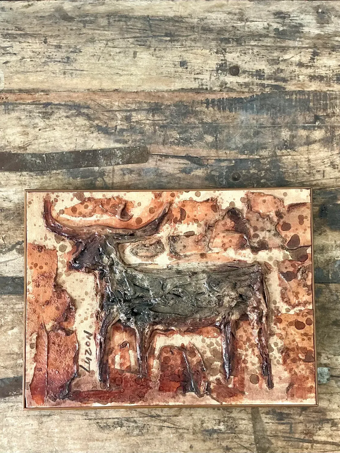 Vintage Original Mixed Media Bull on Canvas — additional photo 6