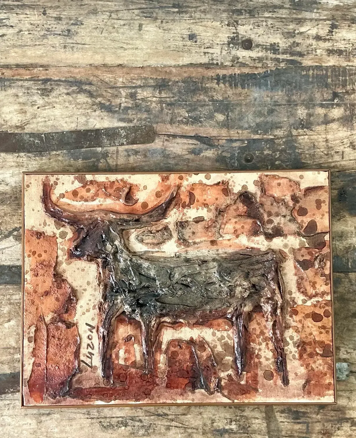 Vintage Original Mixed Media Bull on Canvas — additional photo 7