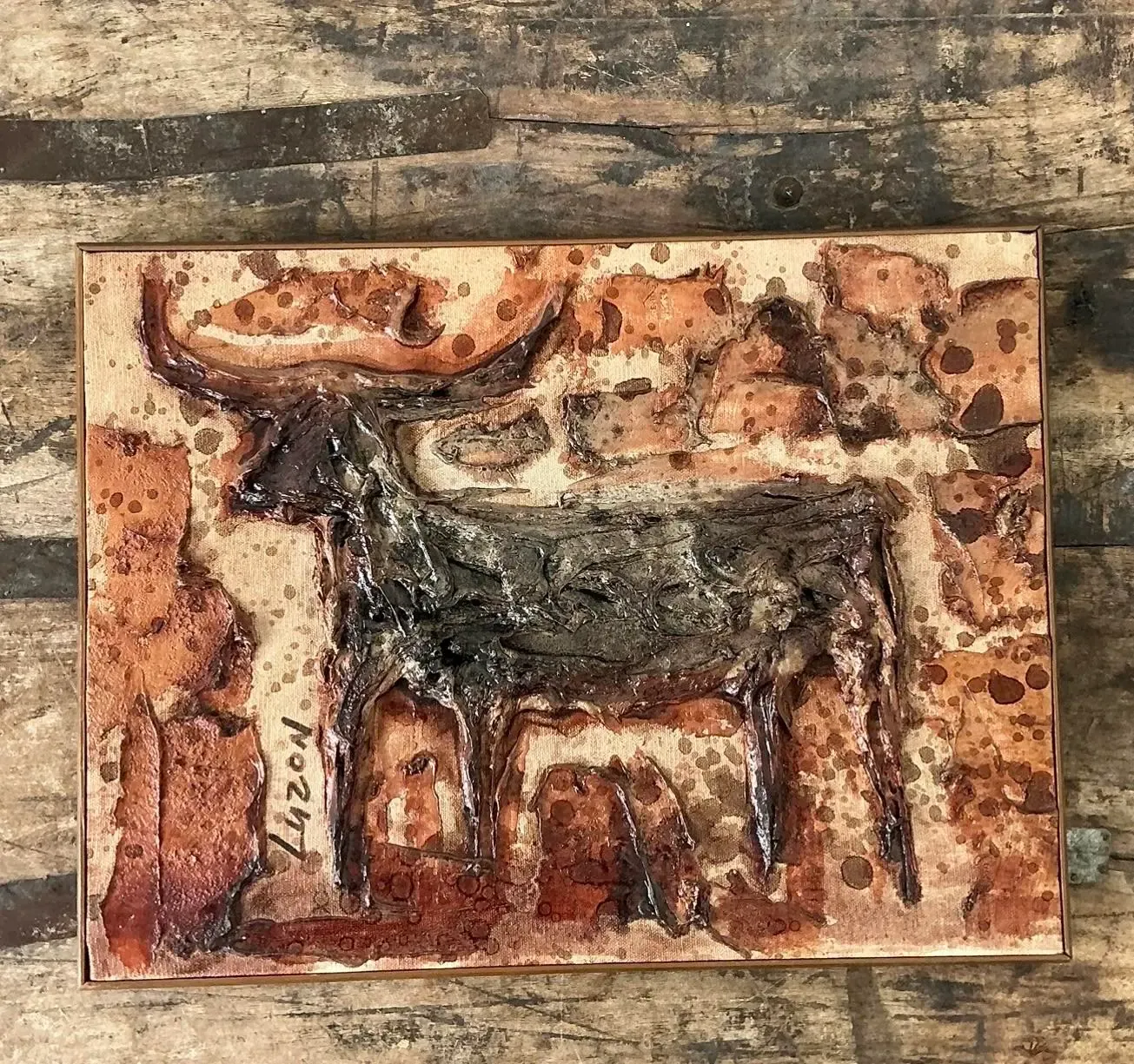 Vintage Original Mixed Media Bull on Canvas — additional photo 8
