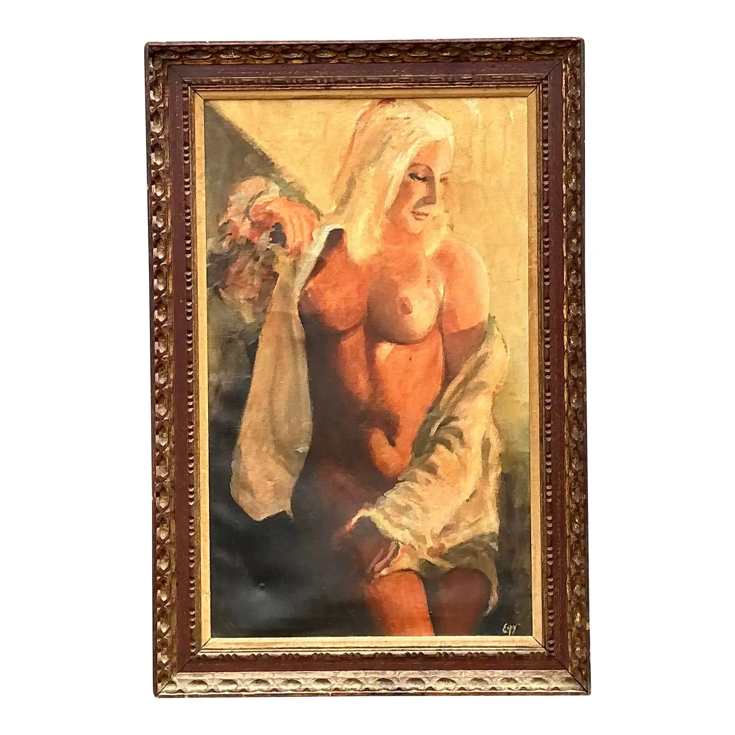 Vintage Original Nude Oil Portrait on Canvas — additional photo 1