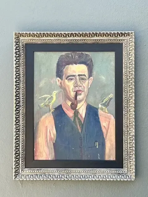 Vintage Original Oil Portrait of Man With Birds — additional photo 2