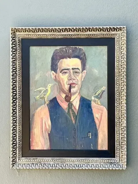 Vintage Original Oil Portrait of Man With Birds — additional photo 4