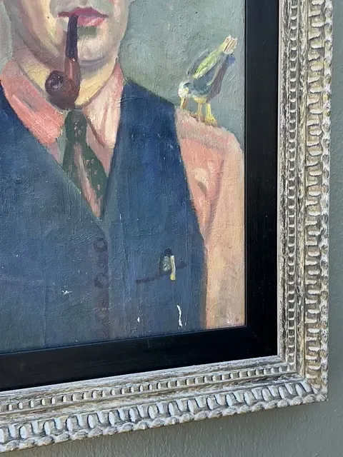 Vintage Original Oil Portrait of Man With Birds — additional photo 5