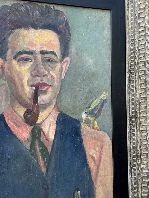 Vintage Original Oil Portrait of Man With Birds — additional photo 7