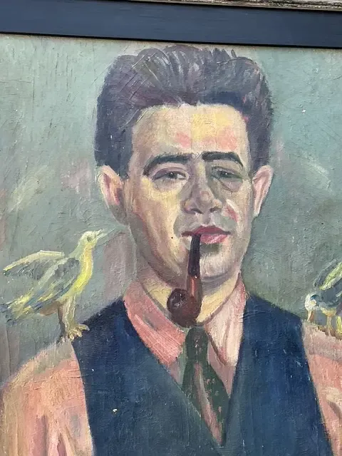 Vintage Original Oil Portrait of Man With Birds — additional photo 8