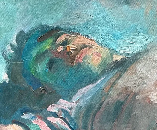 Vintage Original Painterly Portrait Air Reclining Man — additional photo 2