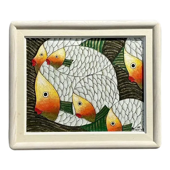 Vintage Original School of Fish Oil Painting on Canvas — additional photo 1