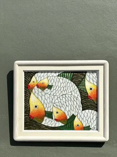 Vintage Original School of Fish Oil Painting on Canvas — additional photo 2