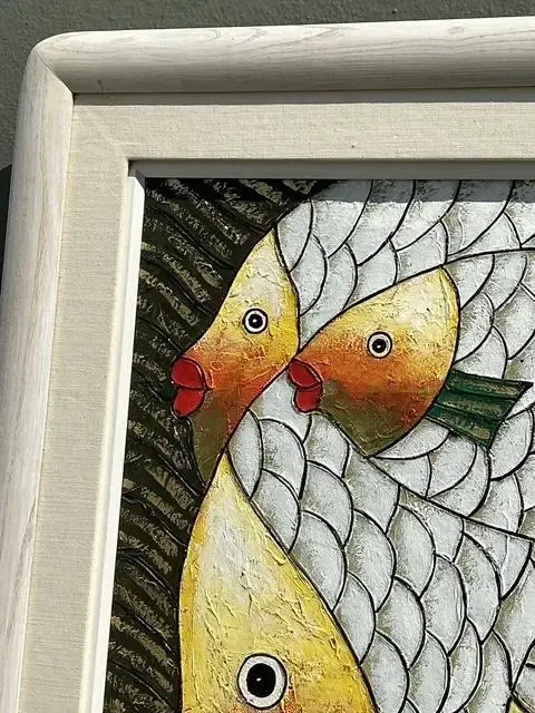 Vintage Original School of Fish Oil Painting on Canvas — additional photo 3