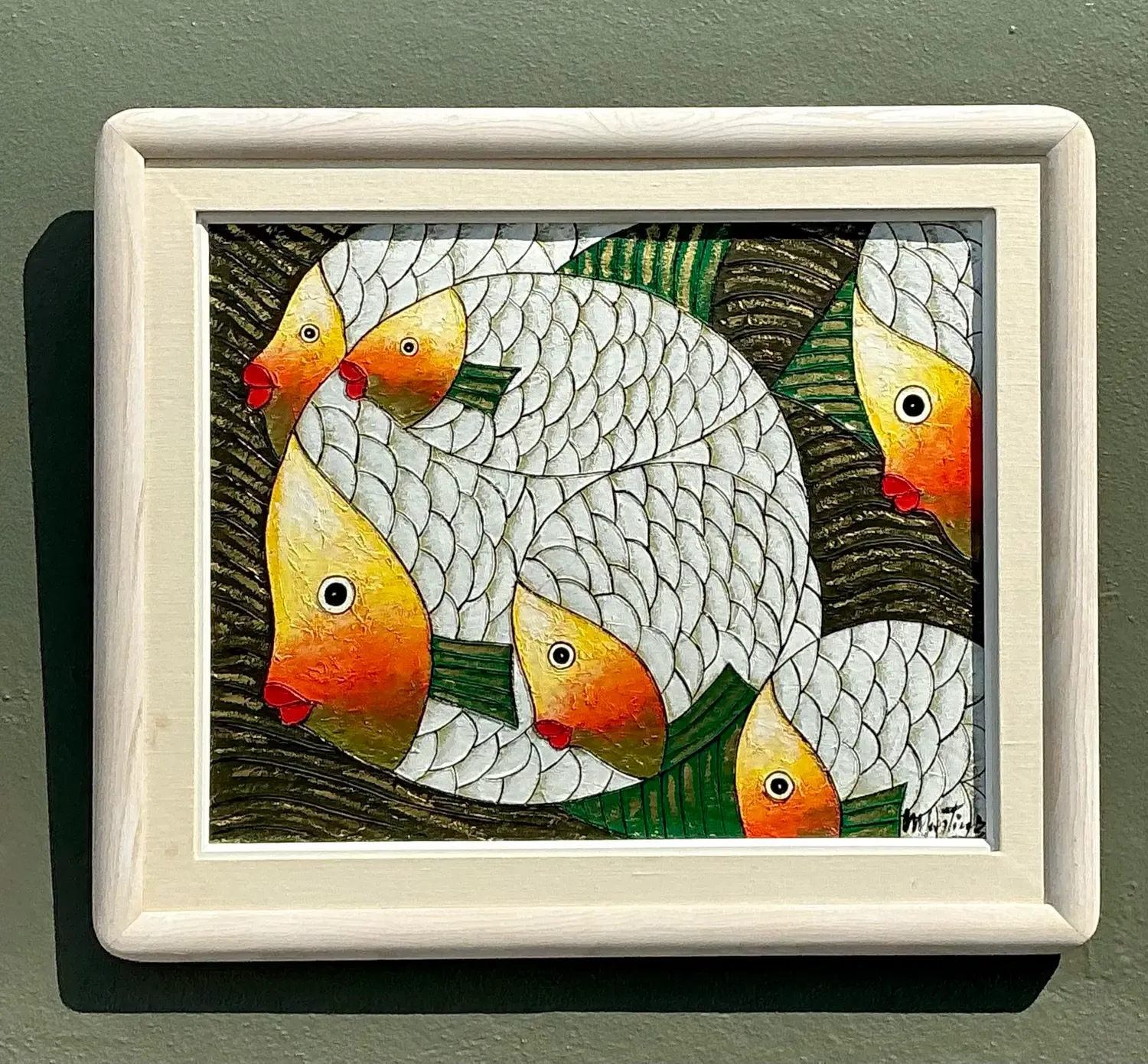 Vintage Original School of Fish Oil Painting on Canvas — additional photo 4