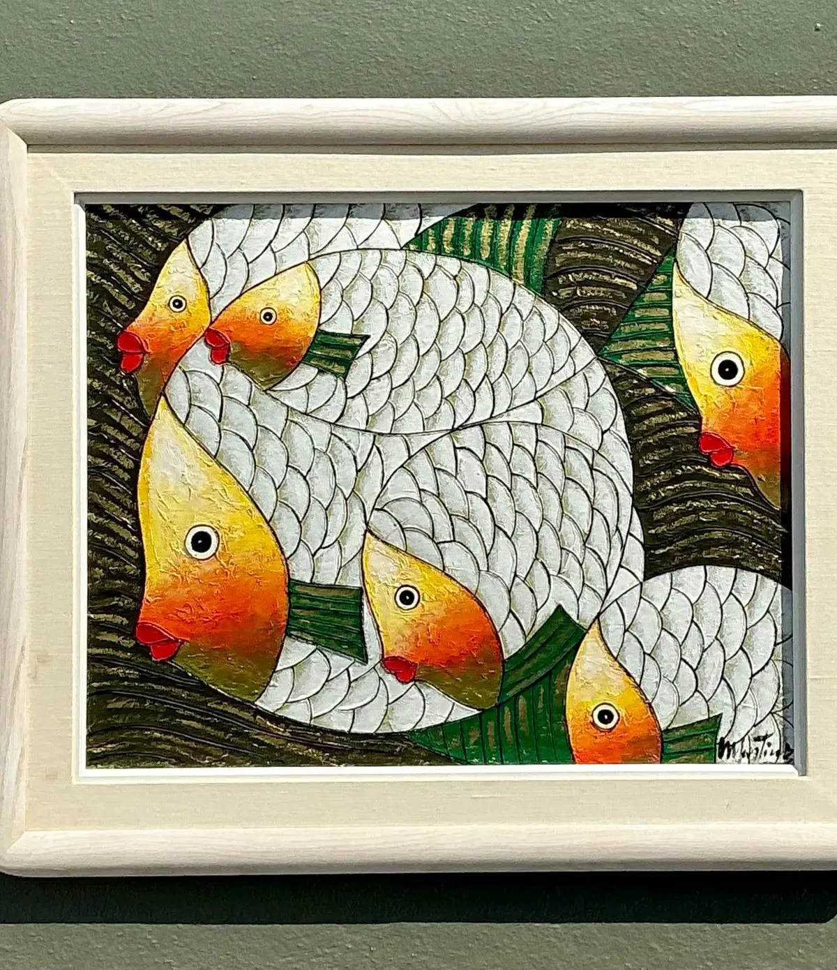 Vintage Original School of Fish Oil Painting on Canvas — additional photo 4