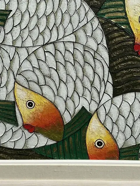 Vintage Original School of Fish Oil Painting on Canvas — additional photo 5