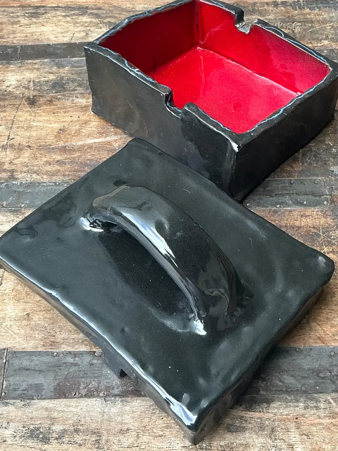 Vintage Original Slab Built Studio Pottery Lidded Box — additional photo 2