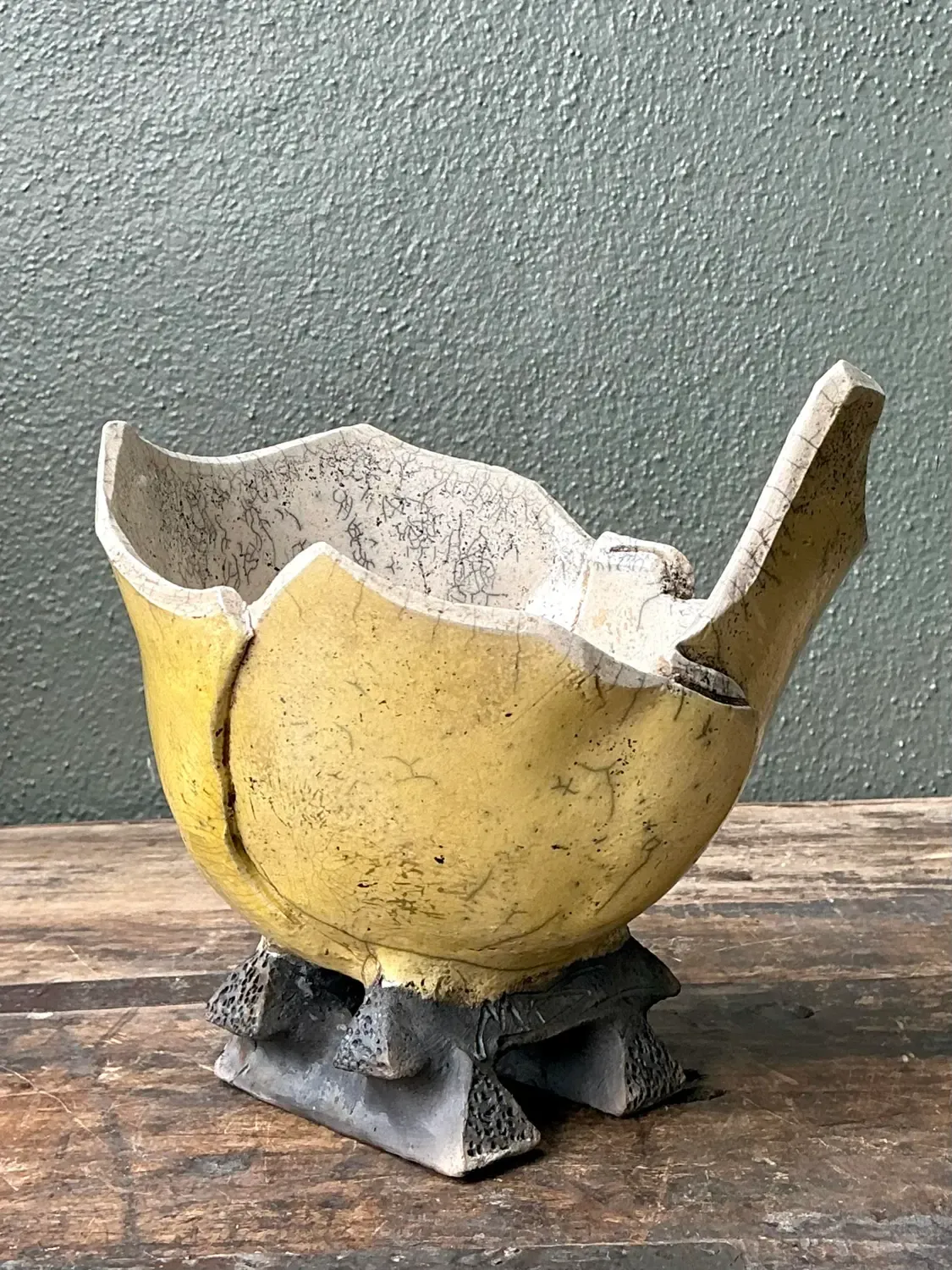 Vintage Original Studio Pottery Folded Bowl