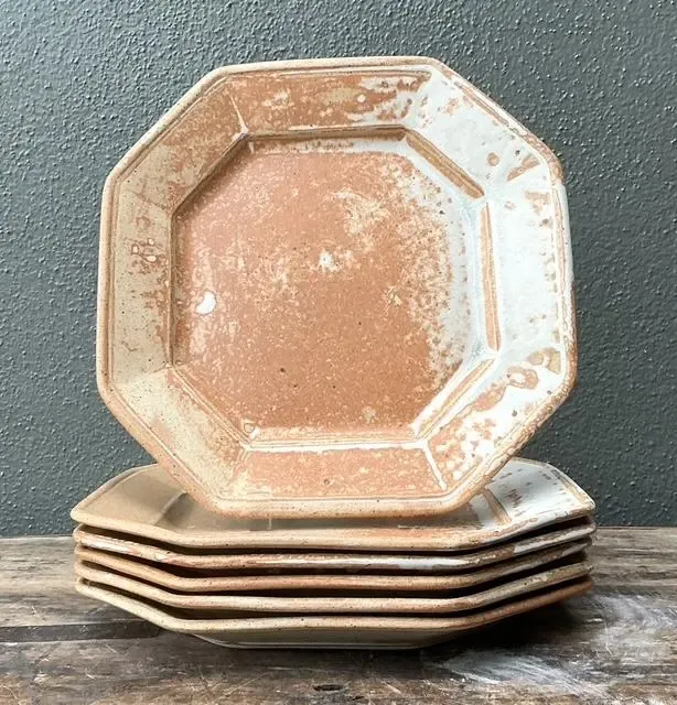 Vintage Original Studio Pottery Octagon Dinner Plates - Set of 6 — additional photo 3