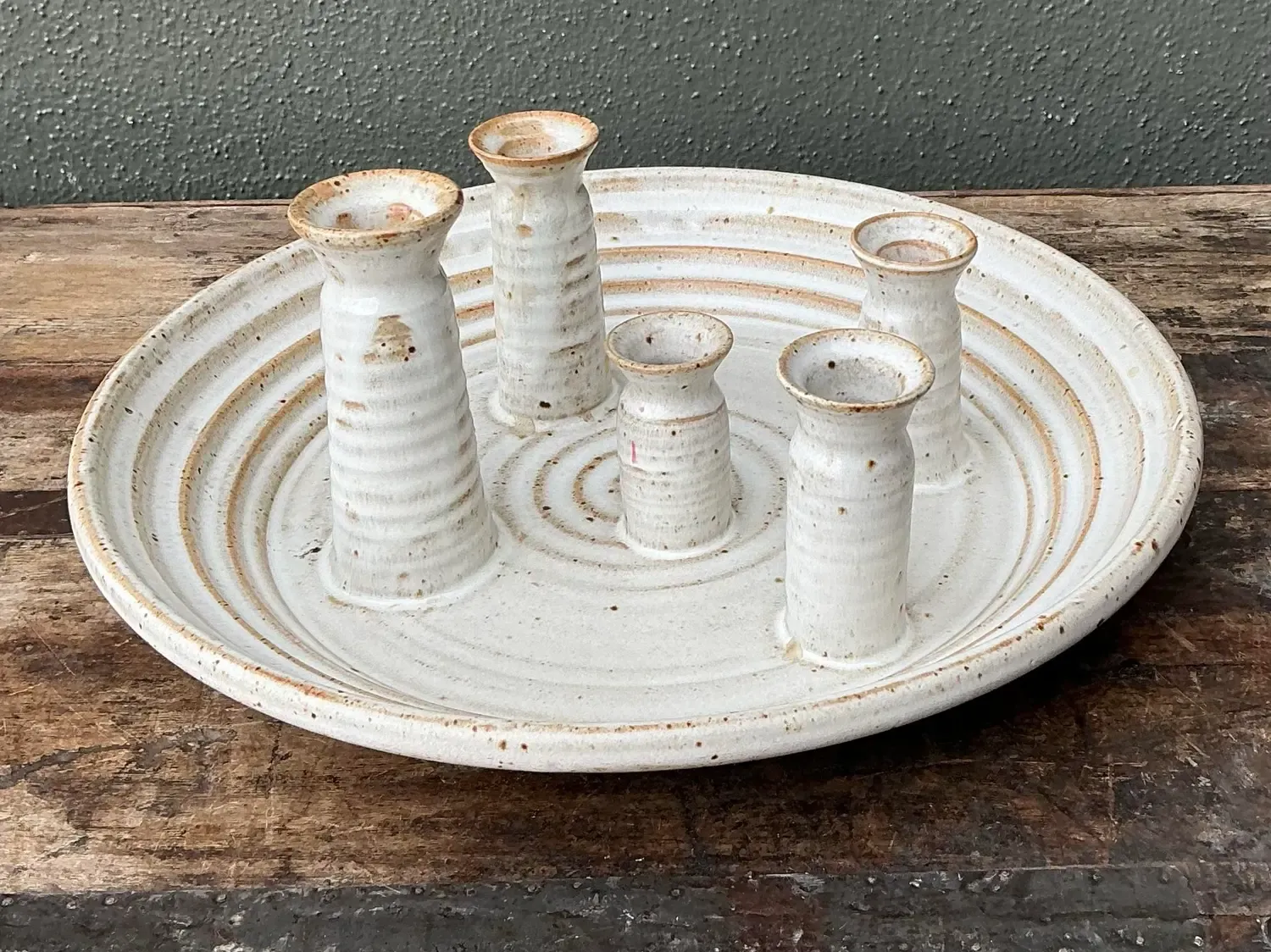 Vintage Original Studio Pottery Platter With Vases — additional photo 1