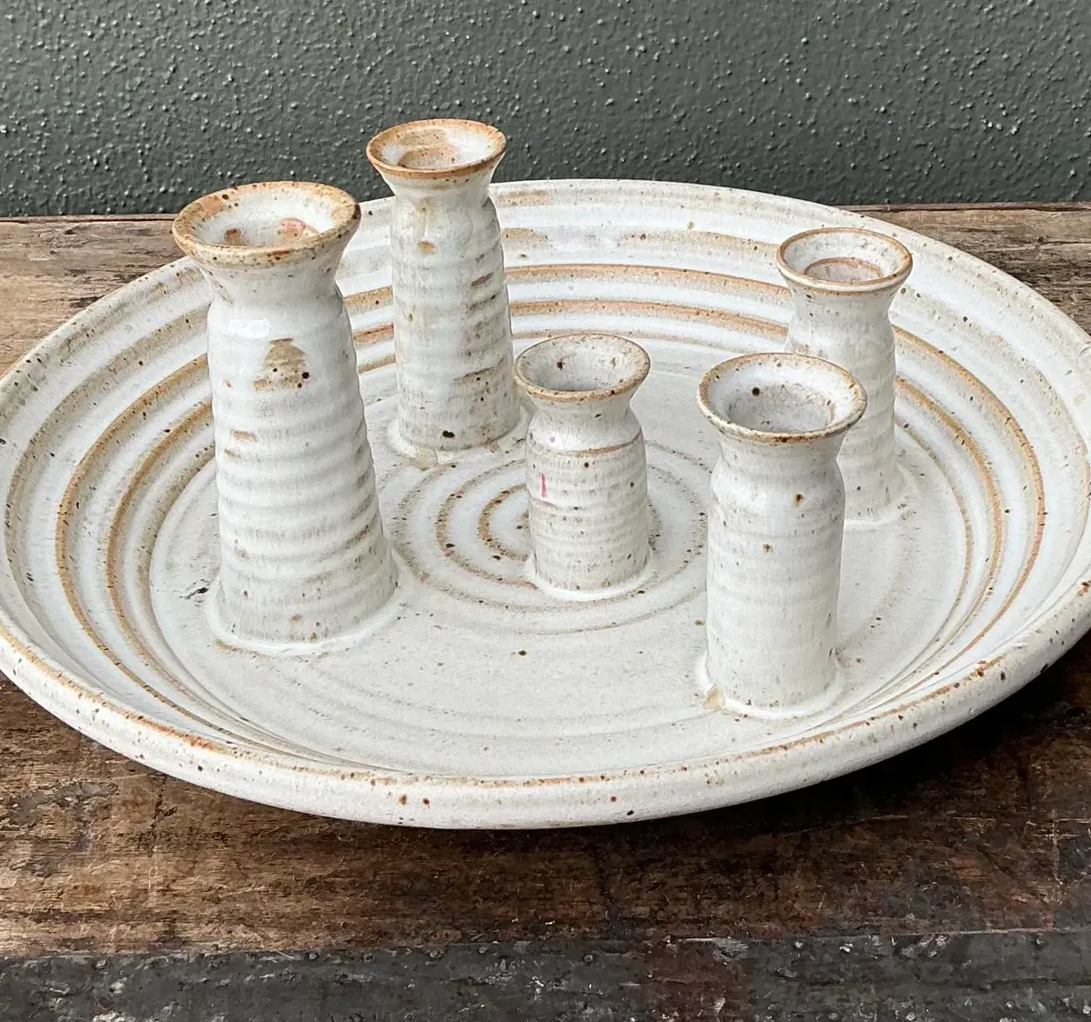Vintage Original Studio Pottery Platter With Vases