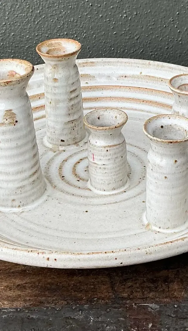 Vintage Original Studio Pottery Platter With Vases