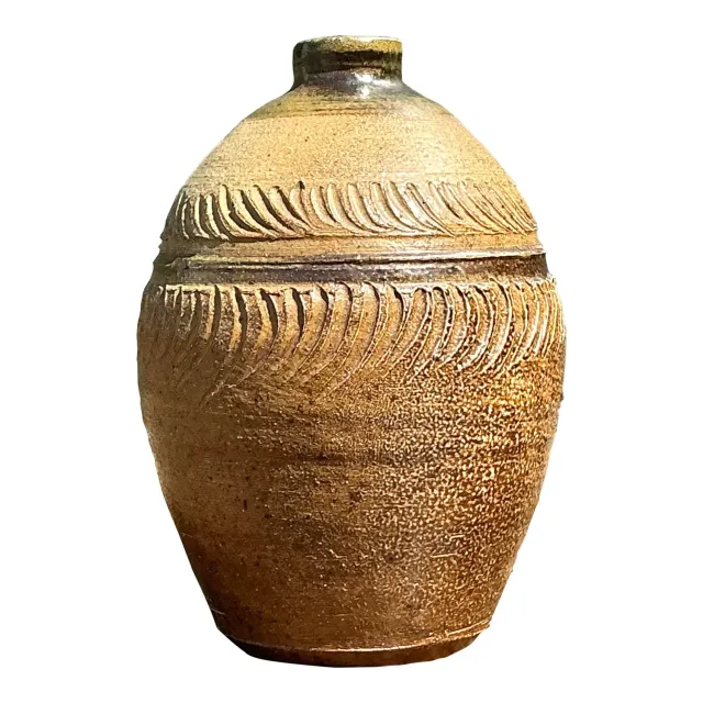 Vintage Original Studio Pottery Ribbed Vase - Pottery, 5.75W x 14H — additional photo 1