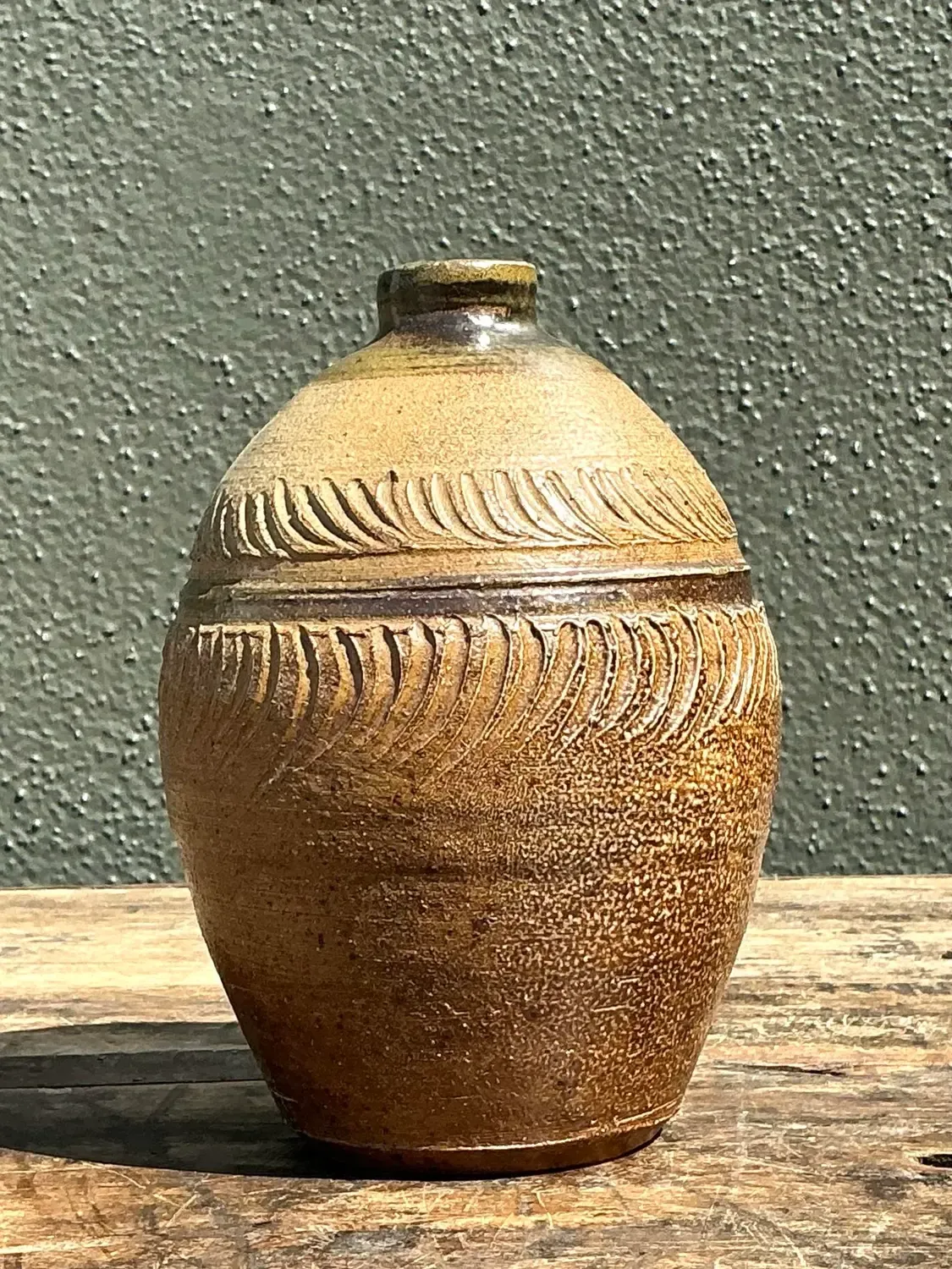 Vintage Original Studio Pottery Ribbed Vase - Pottery, 5.75W x 14H — additional photo 2