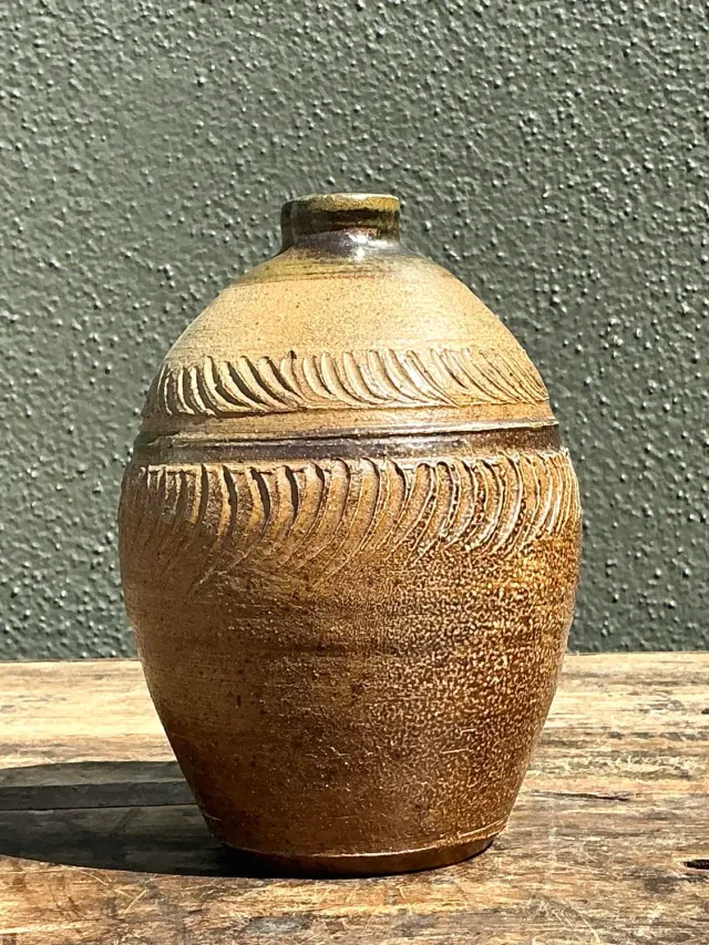 Vintage Original Studio Pottery Ribbed Vase - Pottery, 5.75W x 14H — additional photo 2