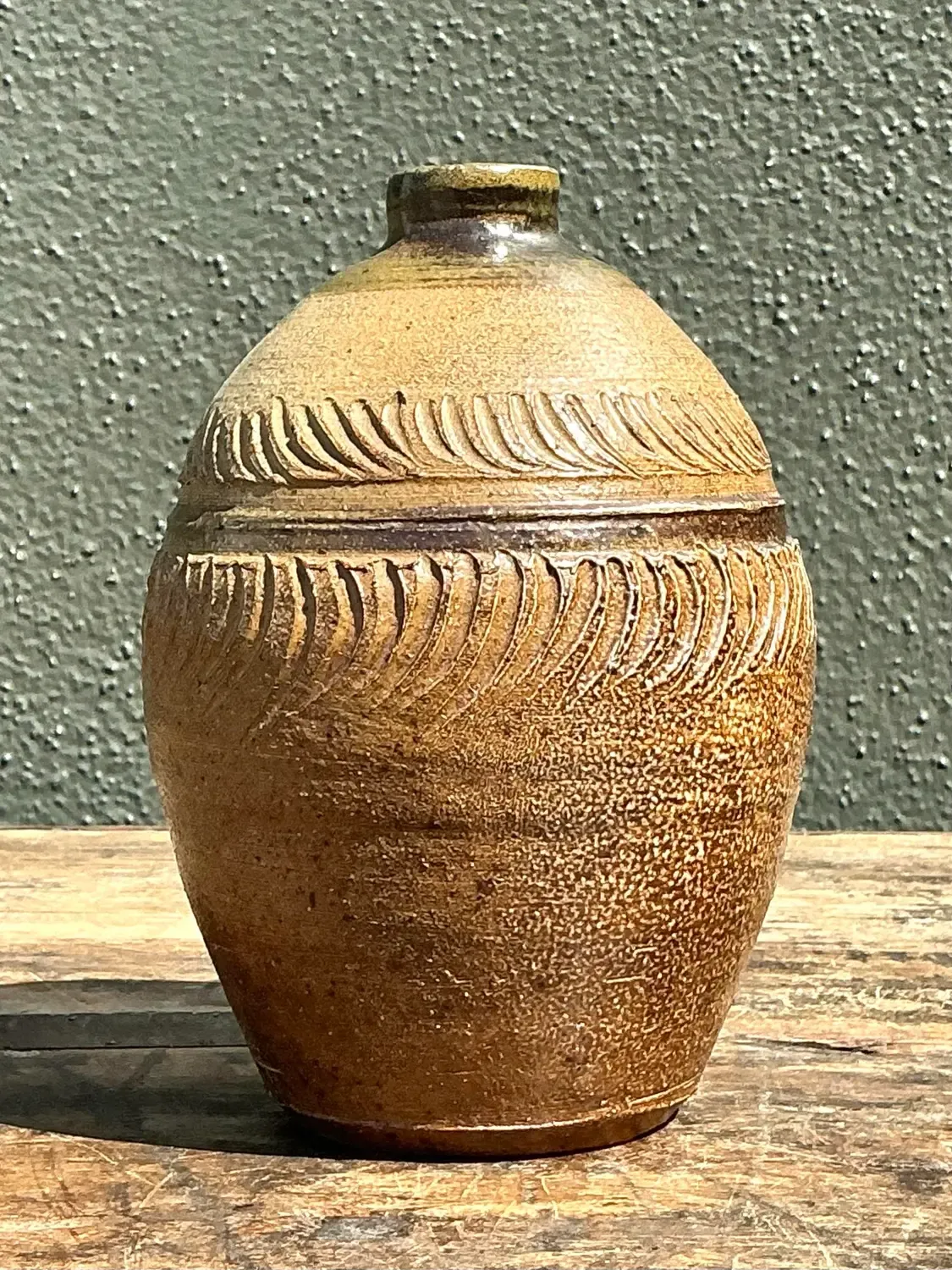Vintage Original Studio Pottery Ribbed Vase - Pottery, 5.75W x 14H — additional photo 4