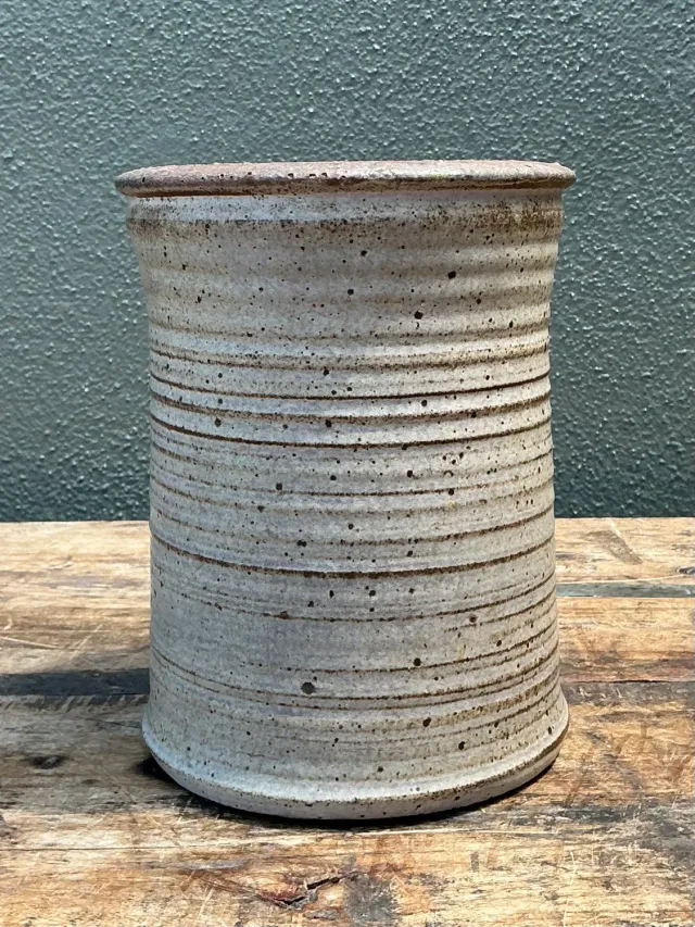 Vintage Original Studio Pottery Ribbed Vase - Pottery, 5.75W x 14H — additional photo 5