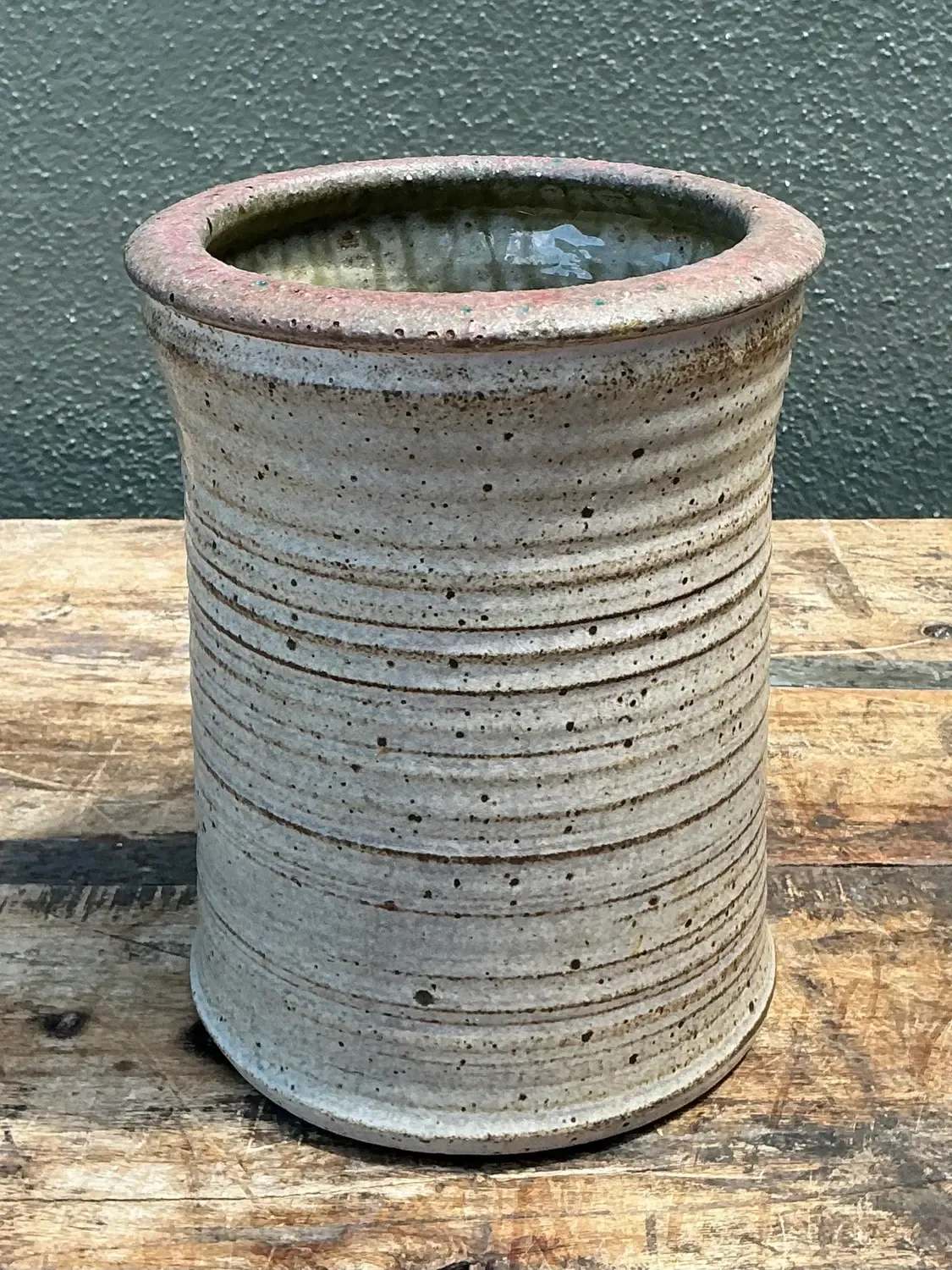Vintage Original Studio Pottery Ribbed Vase - Pottery, 5.75W x 14H — additional photo 6