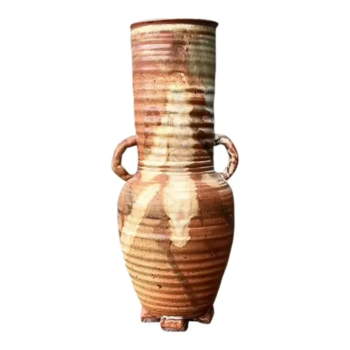 Vintage Original Studio Pottery Ribbed Vase - Pottery, 5.75W x 14H — additional photo 8