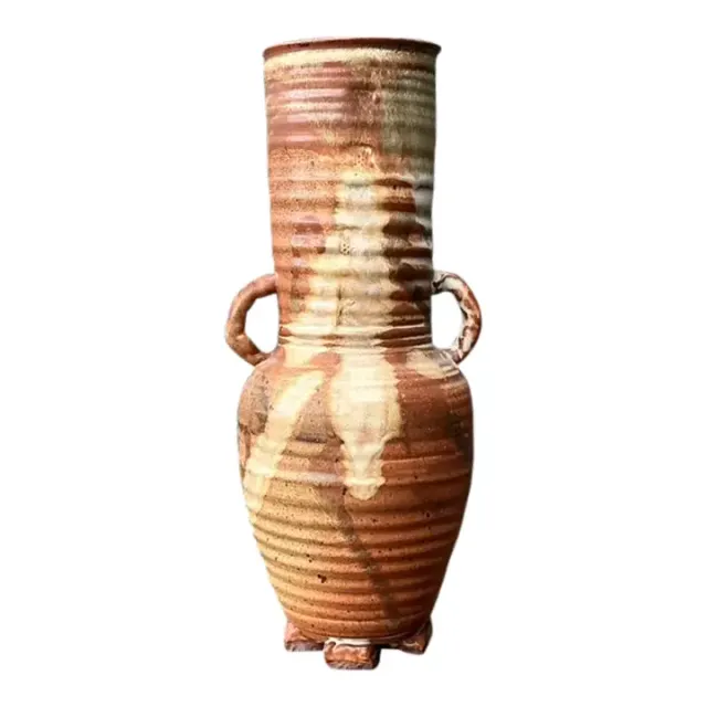 Vintage Original Studio Pottery Ribbed Vase - Pottery, 5.75W x 14H — additional photo 8